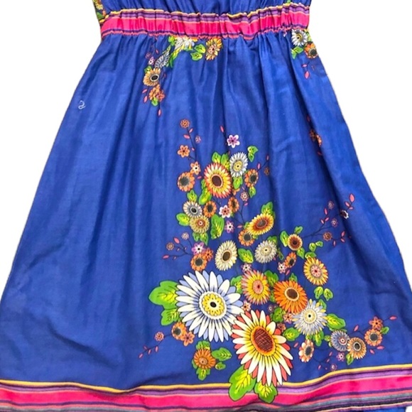 Maurices Super Cute BOHO Dress BLUE w/Bright Orange Yellow Pink Flowers SZ XS - Picture 5 of 5